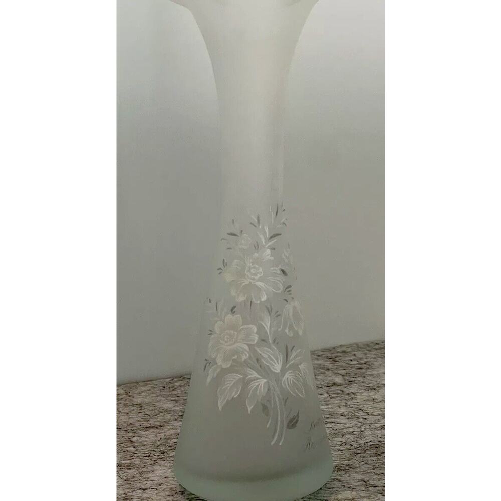 Vintage Viking with Sticker White Satin Glass Happy 25th Anniversary Bud Vase